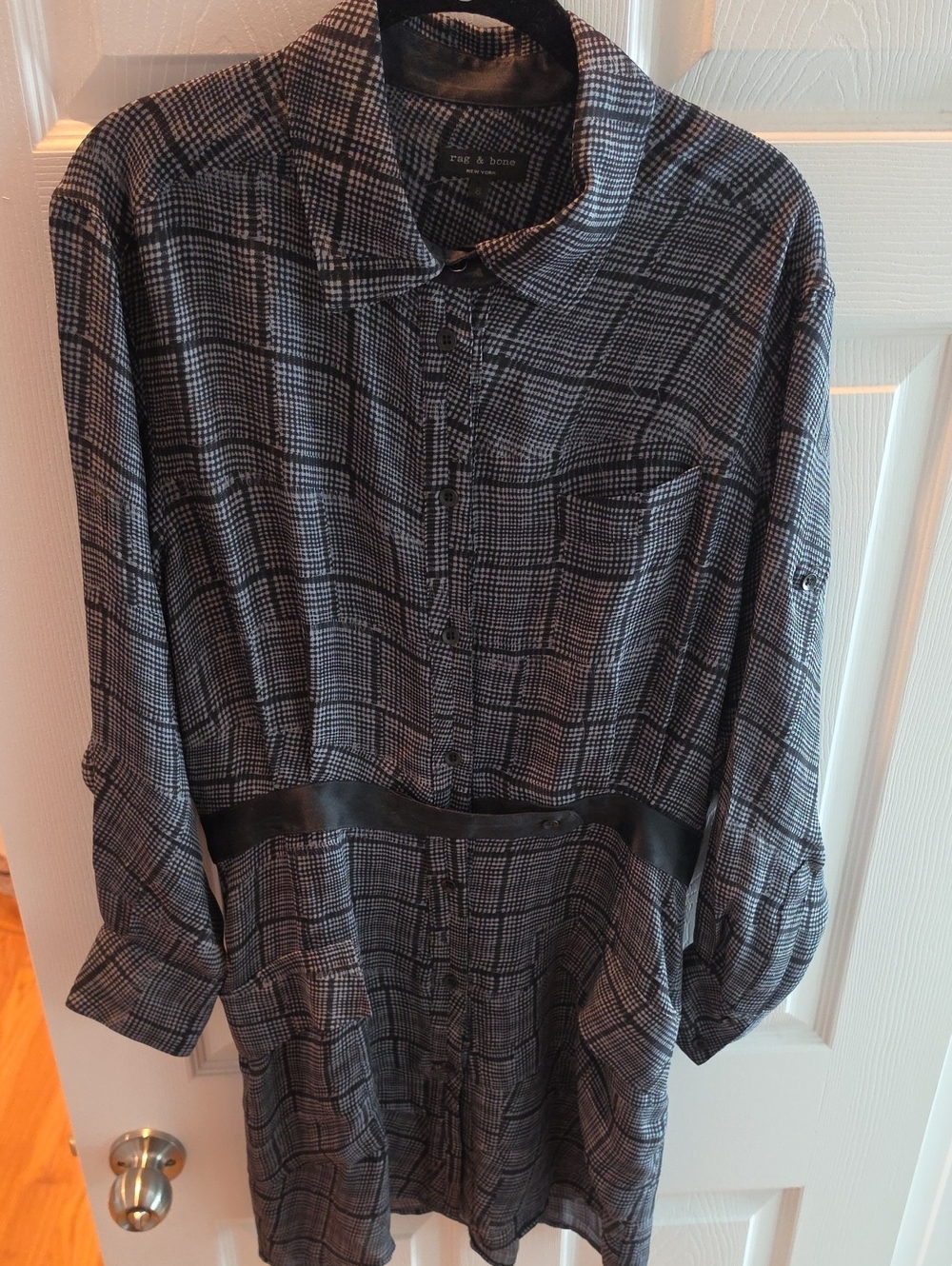 Rag & Bone Silk Gray And Black Plaid Button-Front Shirt Dress